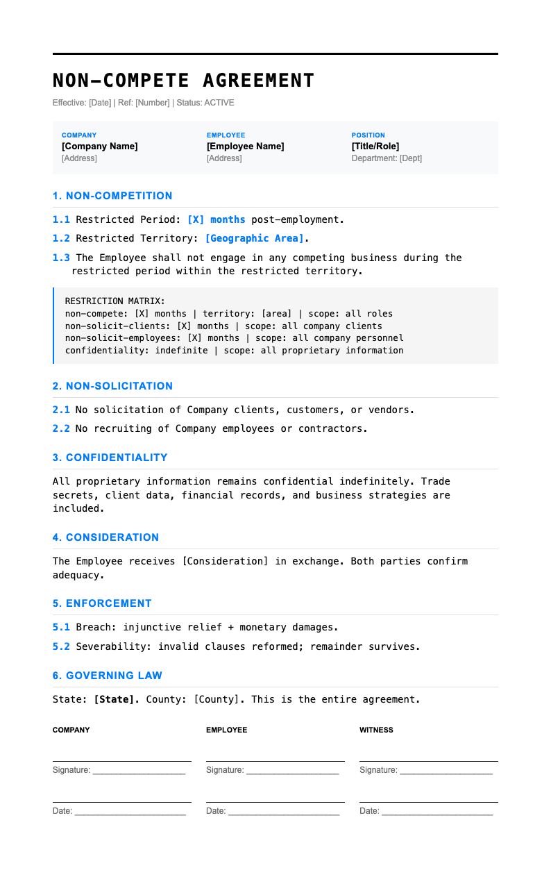 Clean Professional Non Compete Agreement
